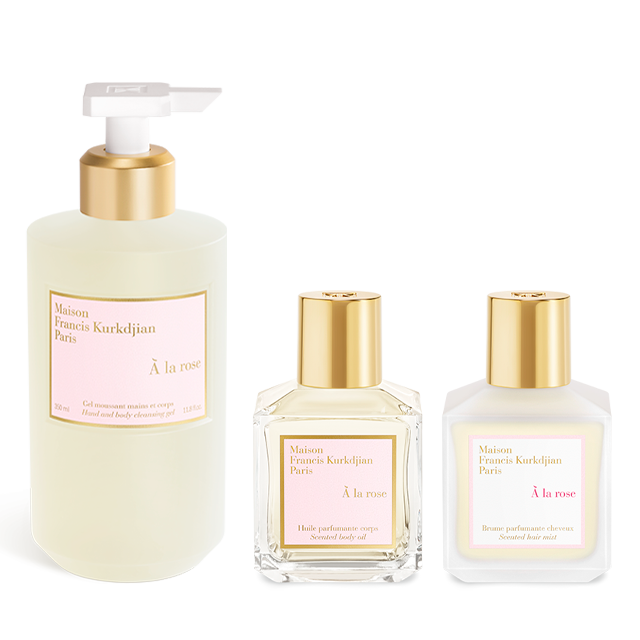 À la rose, , hi-res, Gel limpiador de manos & cuerpo, Aceite corporal perfumante y Bruma perfumante Trio