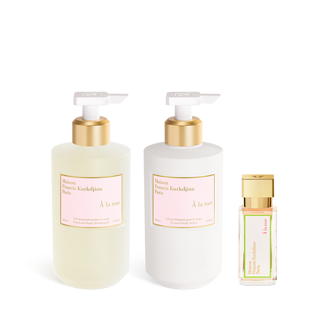 À la rose, , hi-res, Gel detergente per mani & corpo, Latte profumato per il corpo<br>e Eau de parfum Trio