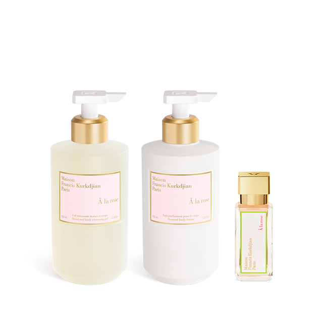 À la rose, , hi-res, Scented hand & body cleansing gel, Scented body lotion<br>and Eau de parfum Trio